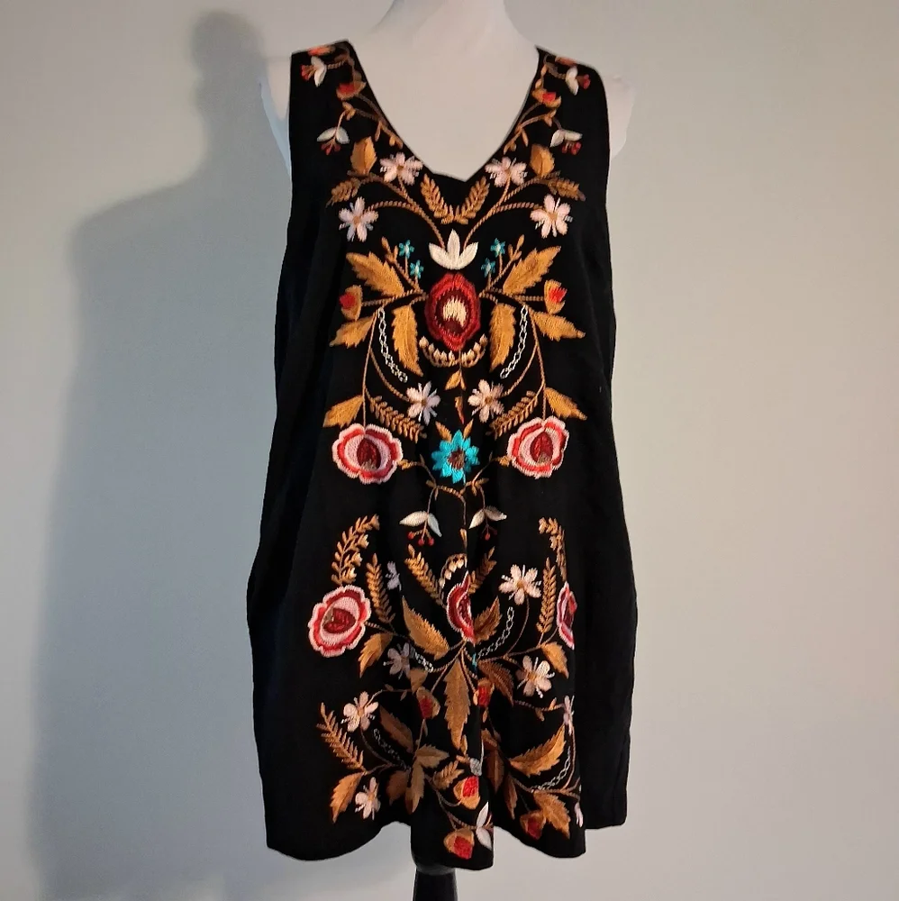 Free People Embroidered Black Sleeveless Mini Dress Size Med - Picture 2 of 13